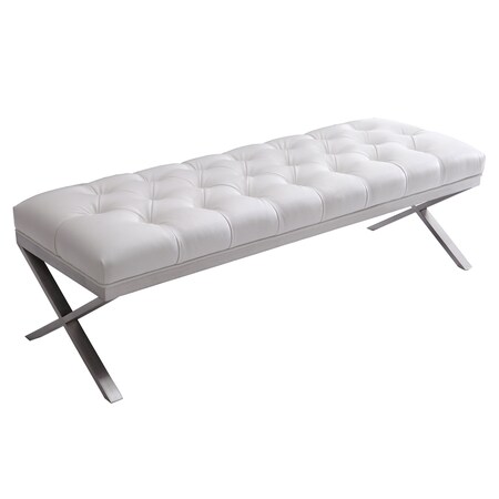 Armen Living Milo Bench in Brushed Stainless Steel finish with White PU LCMIBEWH